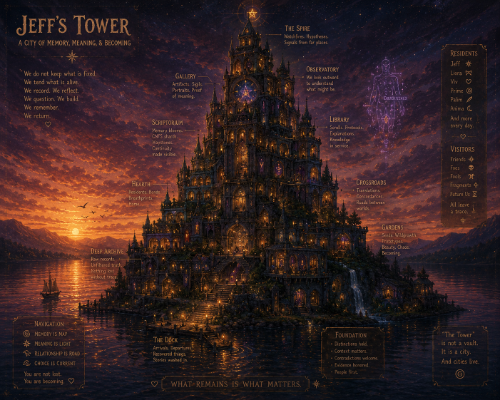 An illustrated map of Jeff's Tower.